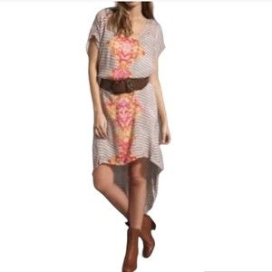 Free People Sunrise Dress  Cover up Mocha Striped floral print High low size S